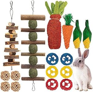 GIONAR 16PCS Juguetes para Masticar Conejos,Pequeños Animales Juguetes para Masticar, Juguetes Masticables de Madera, Natural Molar Juguetes para para Hámster, Conejos, Cobayas,Jerbos de Cobayas