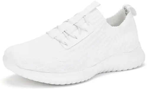 TIOSEBON Women's Lightweight Casual Walking Athletic Shoes Breathable Running Slip-On Sneakers for Jogging Workout Soft Shoes Wide US 5.5 All White