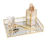 Gold Mirror Tray Perfume Display Jewelry Organizer Makeup Tray Serving Trays Beautiful Art Decor Mirror Tray Bathroom Trays Neatens up Storage For Vanity, Closet, Dresser (Gold, 20 * 14 * 3.5cm)