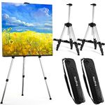 Nicpro Art Easel for Painting with Bag, Aluminum Metal Tripod Easel Stand for Sign, 2 Pack Silver Artist Easels Adjustable Height from17 to 66" for Table-Top/Floor Painting, Display, Poster, Canvas