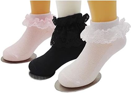 Xiyadun Girls Ruffle Lace Eyelet Frilly Ankle Dress Socks for Infant/Toddler/Girl(Black,White,Pink,5-7 Years)