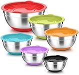 Onader Mixing Bowl Set of 6, Stainless Steel Nesting Salad Bowl with Airtight Lids & Non-Slip Silicone Base, Metal Serving Bowl for Baking/Cooking/Food Prep, Size 0.7/1.2/1.6/2.5/2.8/4.6QT - Colorful