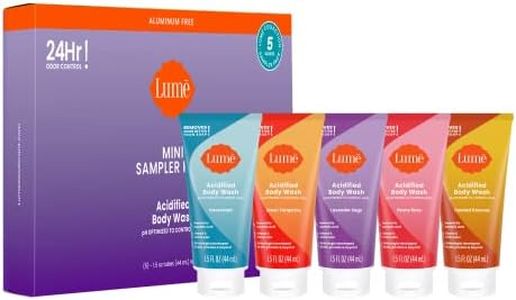 Lume Acidified Body Wash 5 Pack Minis - 24 Hour Odor Control - Moisturizing Formulated Without SLS & Parabens - 1.5 ounce Tubes (Clean Tangerine, Lavender Sage, Peony Rose, Toasted Coconut, Unscented)