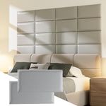 Elvone Upholstered Headboard Panels, 12 Panels Sized 7.8" x 15.7" Peel and Stick Padded Wall Panels for Kids, 3D Anti-Collision Wall Mounted Bed headboard for Full, Grey
