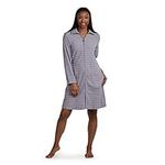 Miss Elaine Robe - Women's Terry Knit Short Robe, Long Sleeves and Pockets, Zip Up Front, Grey Stripes, X-Large