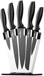 5-Star Chef Kitchen Knife Set, 7 Pcs Stainless Steel Knives Sets with Block Holder Home Utility Tools Gadgets, Sharp Non-Stick Tapered Edges Blade 2 Stages Sharpener