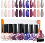 modelones Nail Polish Set 12 Colors White Nude Glitter Blue Pink Purple Quick Dry Mini Nail Lacquer Kit, Fall Winter Christmas Manicure Gifts for Women Girl Shimmer Brown Nail Art DIY Salon Home