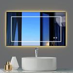 VENETIAN IMAGE 40X24 Inch Back & Front Lighted Dimmable Vanity Led Mirror For Bathroom, Anti Fog Bathroom With Golden Aluminium Frame, Rectangular, Wall Mount