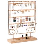 Lolalet Earring Holder Organiser Earring Stand, 6-Tier Jewelry Holder Organiser with Wooden Tray, Double Sides Necklace Display Tower Storage Rack for Women Girls, 208 Earring Holders & Grooves -Gold