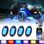 4 Pods Alloy RGB LED Rock Light for Truck Jeep Golf Cart Car ATV UTV SUV RZR, Driving Travel Essentials Waterproof Shockproof Underglow Light 12V Neon Underbody Lights Kit APP/RF Remote Control Music