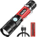 wowlite LED Torch Rechargeable, Super Bright LED Flashlight with Adjustable Brightness, Zoomable High Lumens Small Torches, Long Lasting for Camping Outdoor Home Emergency Christmas Gifts (Red)