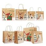 BELLE VOUS 24 Pack Christmas Kraft Gift Bags - 6 Large, 6 Medium and 12 Small Size Christmas Theme Printed Goody Bags - Xmas Gift Bag, Present and Party Favour - Christmas Party Bag