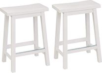 Amazon Basics Classic Solid Wood Saddle-Seat Counter Stool with Foot Plate - 24", White, 2-Pack