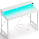 Rolanstar Computer Desk 47.2" with LED Lights & Power Outlets, Home Office Desk with Monitor Shelf, Gaming Desk, White