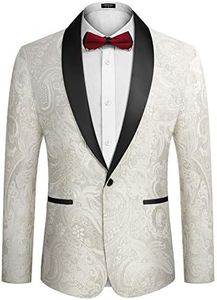 COOFANDY Blouson smoking floral brodé de luxe pour homme pour mariage, fête, dîner, blanc, XX-Large