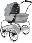 Valco Baby Classic Bassinet Doll Stroller - Grey/White, Luxury Vintage-Style Pram, Removable Bassinet, Handcrafted Wheels, Ideal Gift for Kids Ages 3+