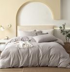 JIYUAN 100% Washed Cotton Duvet Cover Set Comfy Simple Style Soft Breathable Textured Durable Linen Feel Bedding for All Seasons Cal King Size,Solid Cream Grey