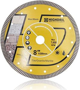 HIGHDRIL Diamond Saw Blade - 8inch /200MM Diamond Tile Blade with 22.23MM Arbor, Dry or Wet Cutting Disc for Porcelain Tile Ceramic Granite Marble Hard Material Masonry, Yellow