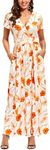 OUGES Women's V-Neck Pattern Pocket Maxi Long Dress(Floral-58,Small)