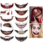 12PCS Halloween Temporary Face Tattoos Kits, Horror Makeup Clown Mouth Temporary Stickers Removable Realistic fake Tattoo Kit for Masquerade Halloween Cosplay Party Decorations