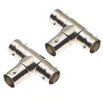 3-Way Female BNC T Splitter Connector - T Coax Adapter RF Coaxial For CCTV Security Camera T-Shaped SDI For Antenna DVR - Pack Of 2