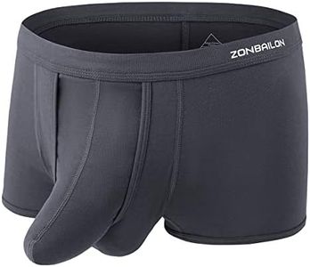 ZONBAILON Men's Dual Pouch Underwear comfortable Bulge Enhancing Boxer Briefs with Separate Pouch Modal Trunks Dark Gray XL