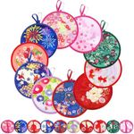 Acshio 10 Pieces Japanese Foldable Fan, Summer Collapsible Hanheld Fans, Portable Round Folding Fan, Flower Festival Decor Pocket Flying Disc Fan for Wedding Party Favors