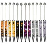 Maydahui 12 PCS Halloween Beadable Ballpoint Pens Retractable Bead Pen DIY Shaft Beaded Pens Pumpkin Bat Skull Ghost Witch Hat Style Metal Black Ink for DIY Making School Party