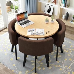 WOOOFA Round Dining Table Set for 4, Faux Marble Conference Table and Chairs Set, Kitchen Table Chairs Set with Strong Metal Frame, Space-Saving, Office Table and Chair Set for Home and Apartment