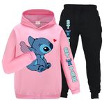 OAIXIUR Kids Blue Cat Cartoon Hoodies and Pants Tracksuits Sets Girls Fashion Sweatshirts Outfits 3-13 Years (Light Pink,9-10 Years,9 Years,10 Years)