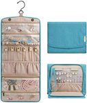 BAGSMART Travel Hanging Jewelry Organizer Case Foldable Jewelry Roll with Hanger for Journey-Rings, Necklaces, Bracelets, Earrings, Teal