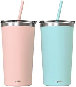 CUPKIN Stainless Steel Insulated Tumbler with Lid and Straw - 20 oz Water Bottle with Straw, Stainless Steel Cups, Travel Coffee Mug for Adults, Iced Coffee Cup with Lid, Coffee Tumbler for Travel