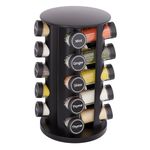 Revolving Spice Rack Set with 20 Spice Jars, Kitchen Spice Tower Organizer for Countertop or Cabinet - Carousel Storage Includes 386 Spice Labels (Black)