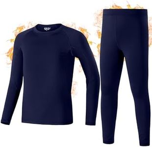EoBeKee Boys Thermal Underwear Set - Ultra Soft Fleece Lined Long Johns Tops & Bottoms Cold Weather Base Layer for Winter Navy Blue
