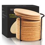 BETUS 16 Pack Natural Cork Coasters 4" Dia with Metal Holder - 1/5" Thick Absorbent Heat-Resistant Cups Mat with Round Ring Protect Wood Furniture from Hot Soup and Cold Drinking Beverage