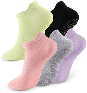 kepiibi 5 Pairs Pilates Socks with Grips for Women, Non Slip Grip Yoga Crew Socks, for Barre Hospital Barefoot Workout Dance Ballet