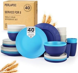 Perlapoc Dinnerware Set 40 PCS Wheat Straw Dishes Set - Service for 8 Unbreakable Plastic Dish Set Microwave Safe Plates and Bowls Sets Lightweight Cups Sets Outdoor Dishes - Island Colors