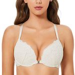 Dobreva Women's Floral Lace Front Closure Padded Push Up Underwire Bra Ivory 32B