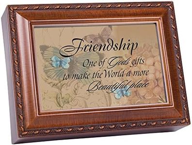 Cottage Garden Friendship Butterflies Woodgrain Rope Trim Music Box Plays That's What Friends are for