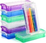 WUWEOT 8 Pack Plastic Pencil Boxs, Large Capacity Pencil Case with Snap-Tight Lid, Stackable Pencil Box Organizer, Kids Pencil Boxs for Classroom School Office Supplies Storage, 4 Colors