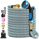 Garden Hose, Durable Expandable Garden Pipe with 10 Spray Pattern Nozzle & Solid Brass Connectors, Strength Fabric 3750D, Heavy Duty Garden Hose with 4-Layer Latex core (50ft/15m)