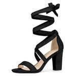 Allegra K Women's Lace Up Block Heels Black Sandals - 8 M US