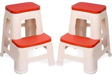 HomiQ Plastic 2-Step Stool for Home | Office&Kitchen Use with Weight Bearing Capacity of 180 Kg |2 Step Stool for Home| Color: Red; Pack of 2