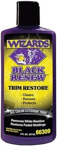 Wizards Black Renew Trim Restorer Treatment - Removes White Residue and Restores Faded Moldings -Car Interior Detailing Kit For All Smooth and Textured Trim, Plastic and Rubber Surfaces - 8 oz