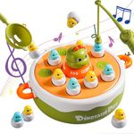 4 in 1 Dinosaur Toys Kids Board Games for Boys Girls, Pop Up Toy with Rotating Music Turntable Magnetic Fishing Game Mini Dinosaur, Tic Tac Toe Operation Games Kids Toys Age 2 3 4 5 6 Birthday Gift