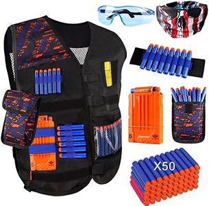 OFUN Táctico para Niños 56pcs, Chaleco Táctico para Pistolas Nerf N-Strike Elite + 50 Dardos + 1 Pañuelos Bandanas + 1 Protección Gafas + 1 Clips de liberación rápida + 1 Pulsera + 1 Bolsa de Dardos