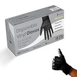 100 x Black Premium Disposable Gloves | Double Thickness | Vinyl Gloves Disposable | Latex free Gloves | Powder Free Gloves | Black Gloves Disposable | (Medium, 1 Pack of 100)