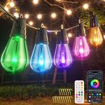 Nextyu Festoon Lights Outdoor, 15M/50FT Garden String Lights Mains Powered with APP & Remote, 15 LED Shatterproof Bulbs, IP68 Waterproof Dimmable for Gazebo Pergola Patio Party