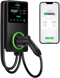 Autel Smart Electric Vehicle (EV) Charger Level 2, 50 Amp with LCD Touch Screen, OCPP Compliant, Integrated with Autel Cloud, Outdoor/Indoor, 4G Wi-Fi and Bluetooth Enabled, 25-Foot Cable, Black