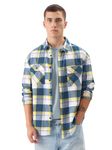 The Souled Store Plaid: Blue, White, Yellow Men and Boys Long Sleeve Button Front Relaxed Fit Shirts